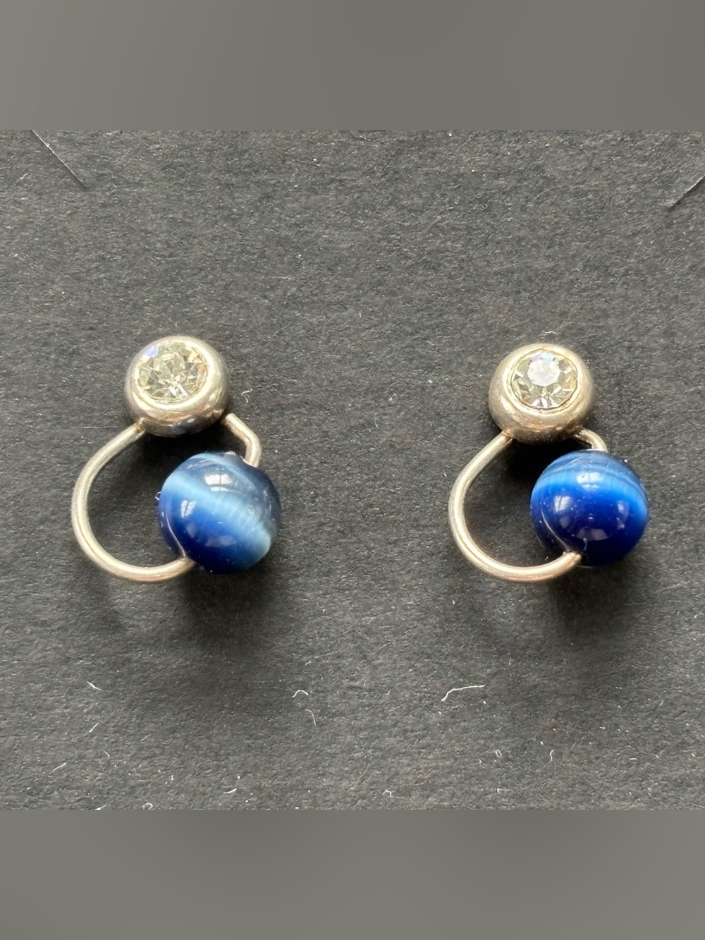Blue Glass Bead and Crystal Loop Earrings - Women’s Jewelry